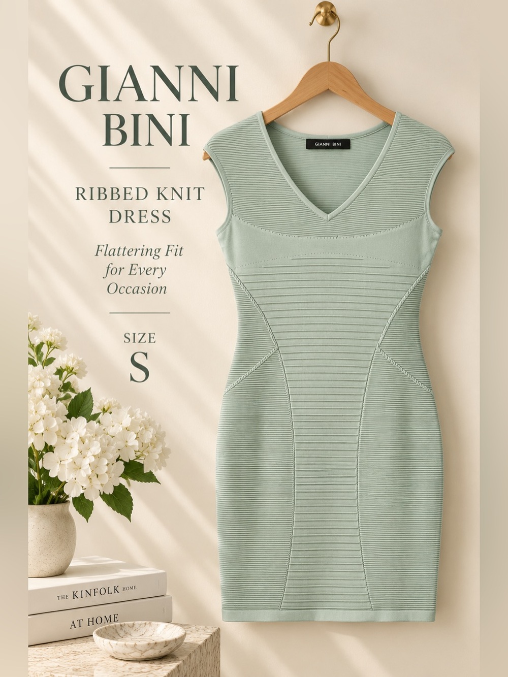 Gianni Bini Mint Green Ribbed Knit Bodycon Sheath Dress Size S